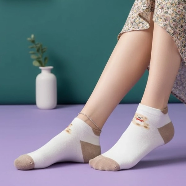 جوراب نیم ساق پنبه ای طرحدار خرسی 7011 روما